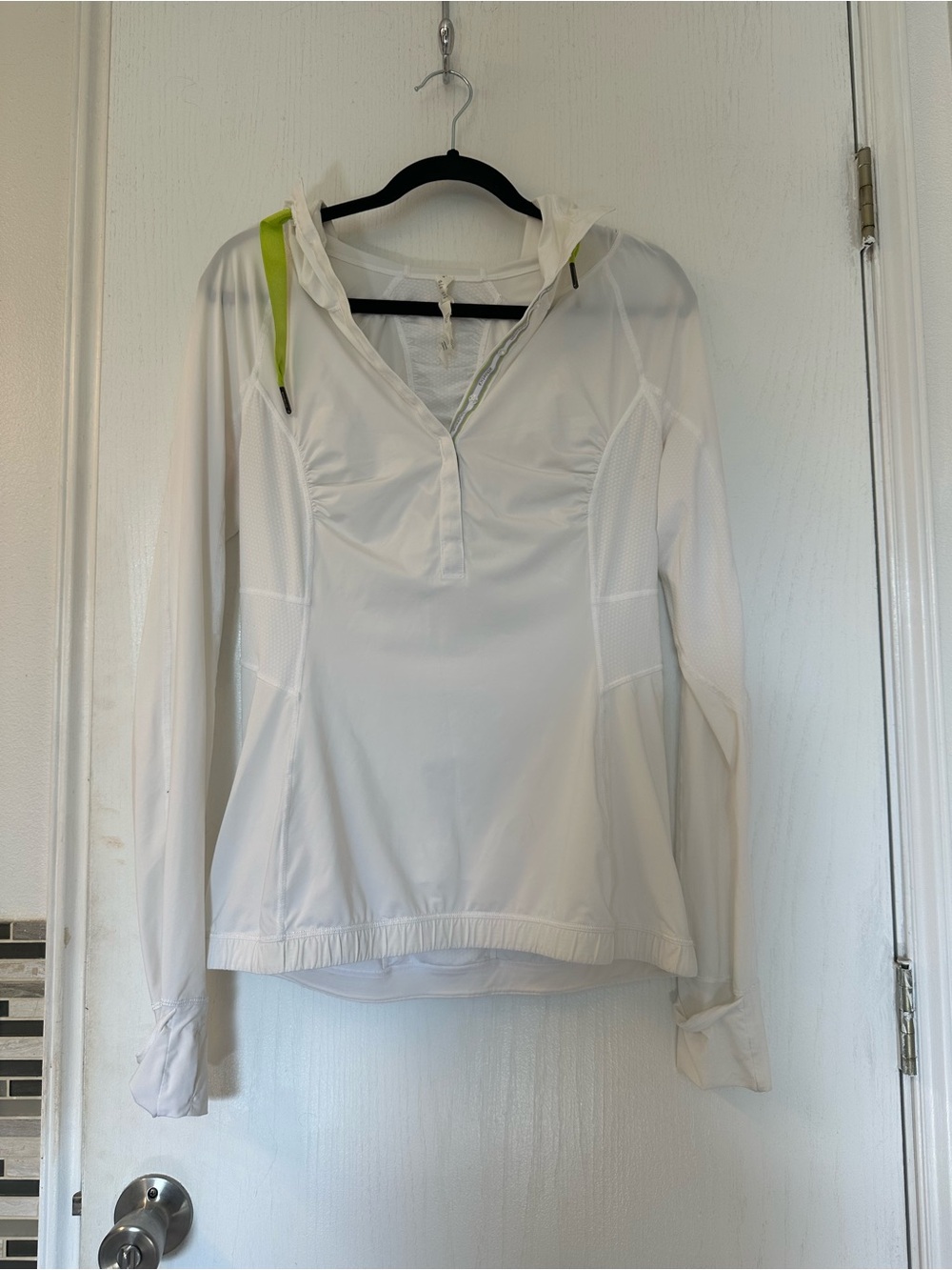 lululemon athletica White Hooded Long-Sleeve Pullover with Lime Accent
